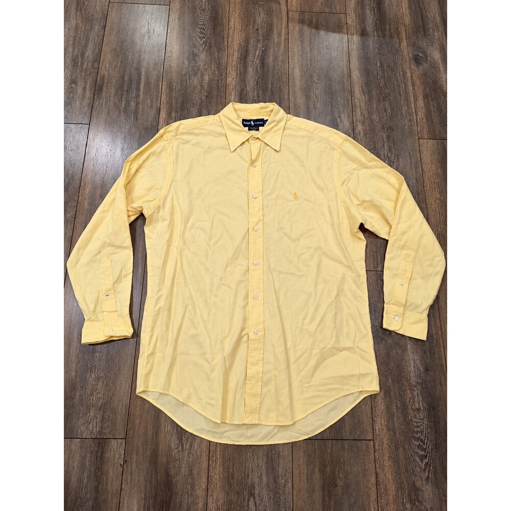 Vintage 90s Ralph Lauren Yarmouth Mens 16-33 Yellow Oxford Button Down Shirt